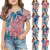 Mädchen V-Ausschnitt Rüschenärmel Hawaiian Print Kurzarm T-Shirt Lässige Bluse Leichtes Sommeroberteil für Kinder