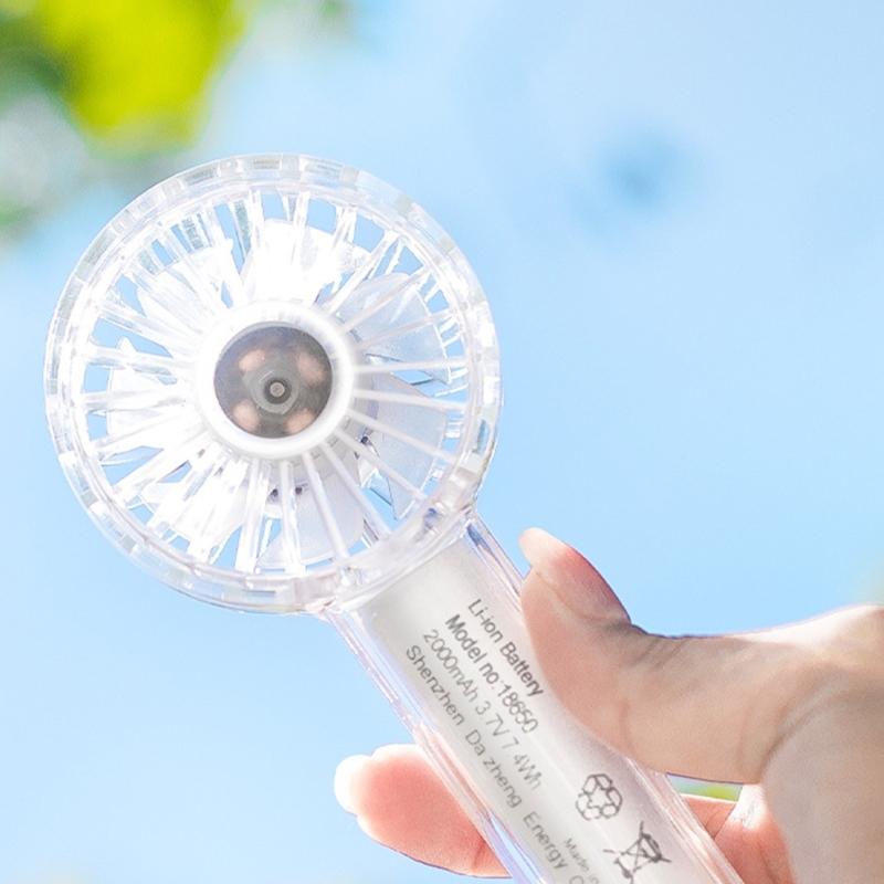 Mini Transparent Handheld Fan Adjustable 3 Speed 2000mAh USB Rechargeable Battery for Travel Outdoor Camping