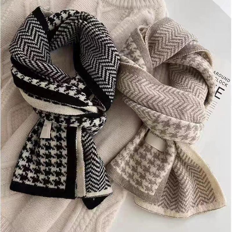 Fashion versatile double-sided thousand bird grid knitted scarf student couple warm scarf autumn and winter small shawl winter warm