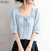 Women Elegant Casual Square Collar Summer Half Sleeve Blouse