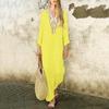 Women’s Printed Long Sleeve U-neck Maxi Dress Split Hem Baggy Kaftan Long Dress