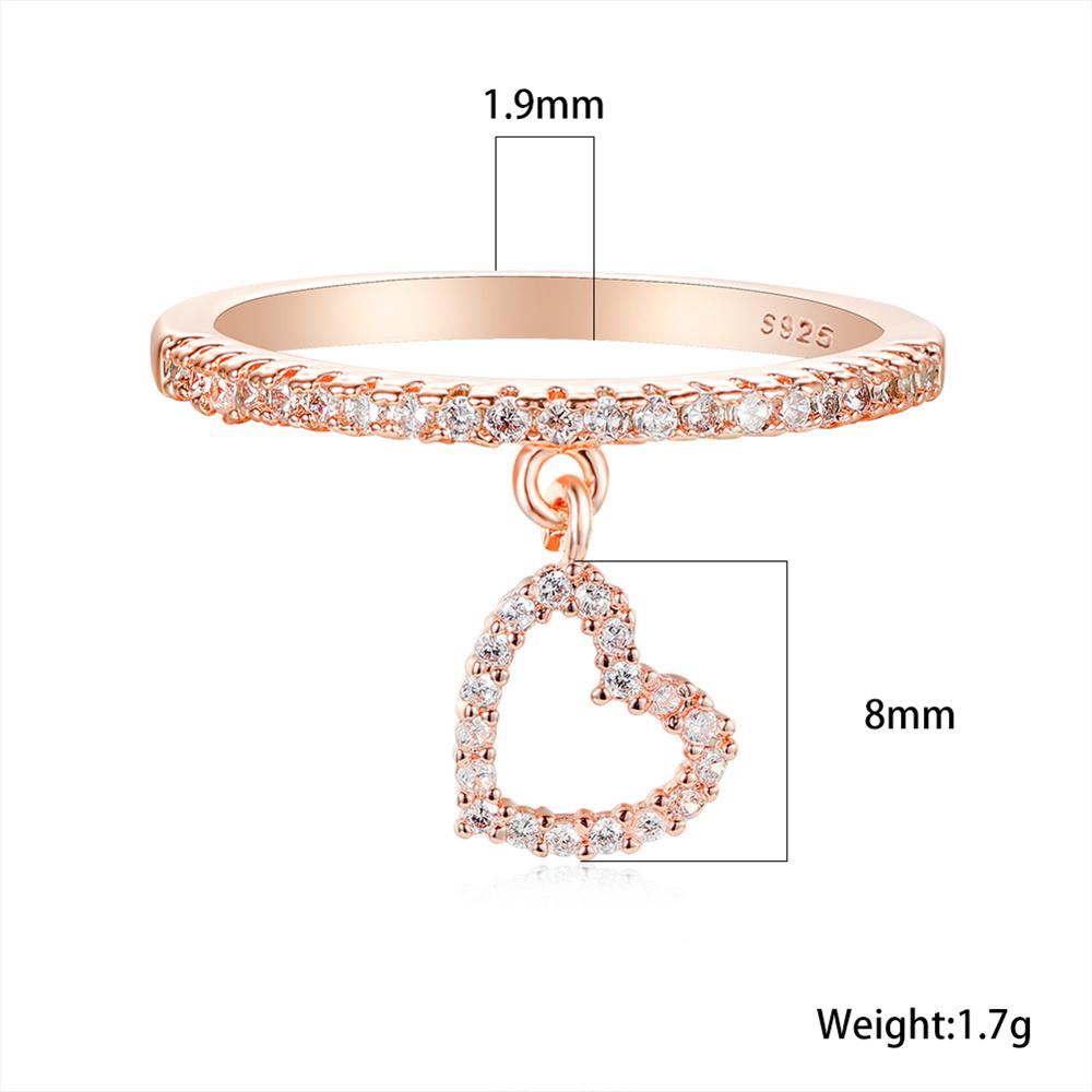 Vintage duté bílé zirkonové prsteny s přívěskem ve tvaru srdce pro ženy, barva růžového zlata, snubní prsten, zásnubní šperk, doplněk