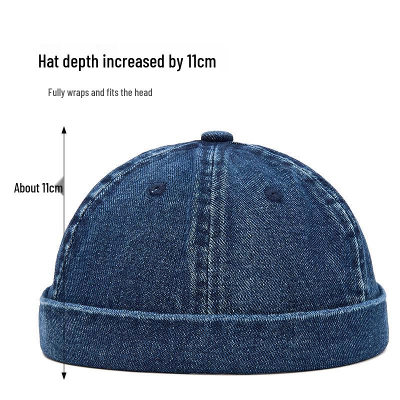 Unisex Washed Denim Skullcap: Street Style Brimless Hat for Hip Hop Fashion