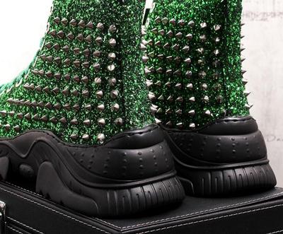 Fashion New Studded Men's Shoes Designer Sneakers Punk High Top Gold Red Light Soled Casual Platform Boots A7