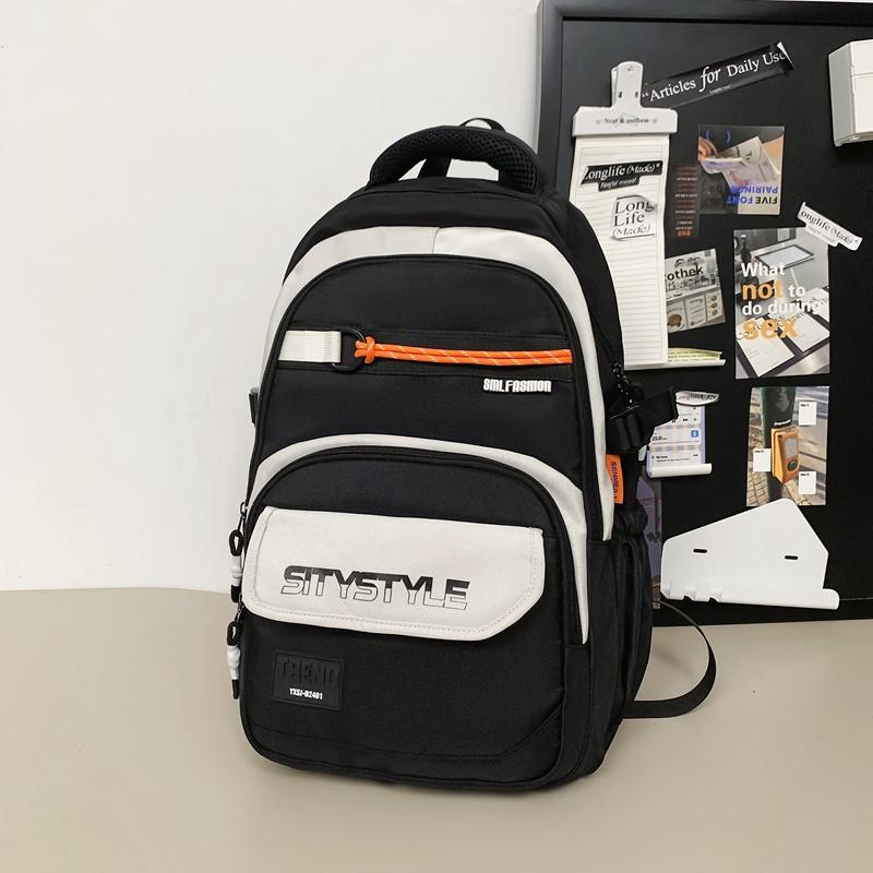 Großer, leichter Schulranzen für Mittelschüler mit großem Fassungsvermögen und Farbblock-Design für Herren