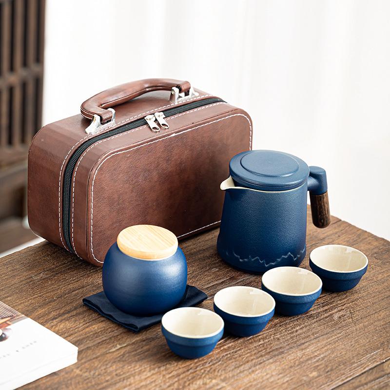 Portable travel tea set, small set, portable outdoor camping, express customer cup, one pot, four cups, teapot business gift.