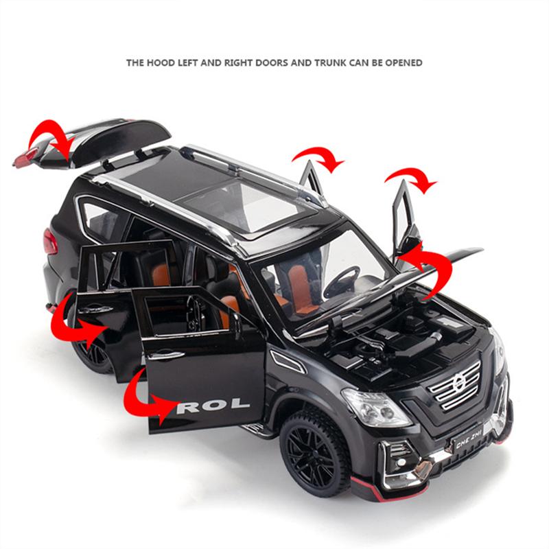 1/24 Scale Patrol Diecast Alloy Car Model Off-road Vehicle SUV Toy Car with Light and Sound Pull Back Toy Collection for Kids Adults Gifts