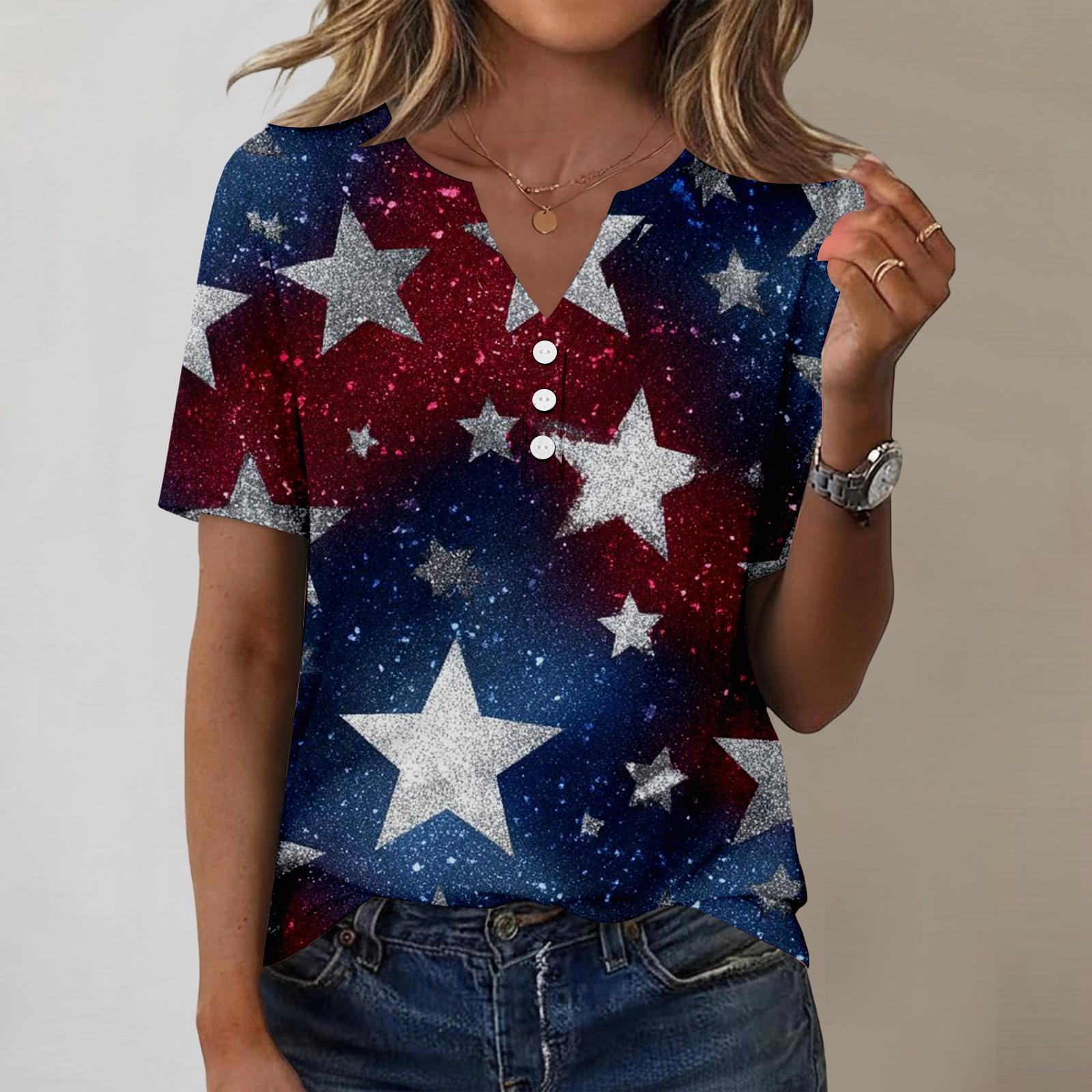 

Модная женская повседневная блузка с принтом ко Дню независимости S синий