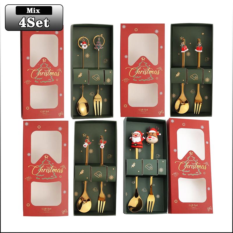20Sets Christmas Spoon Set Cute Christmas Gift Cutlery Two Sets Father Christmas Doll Dessert Spoon Cutlery Set Christmas