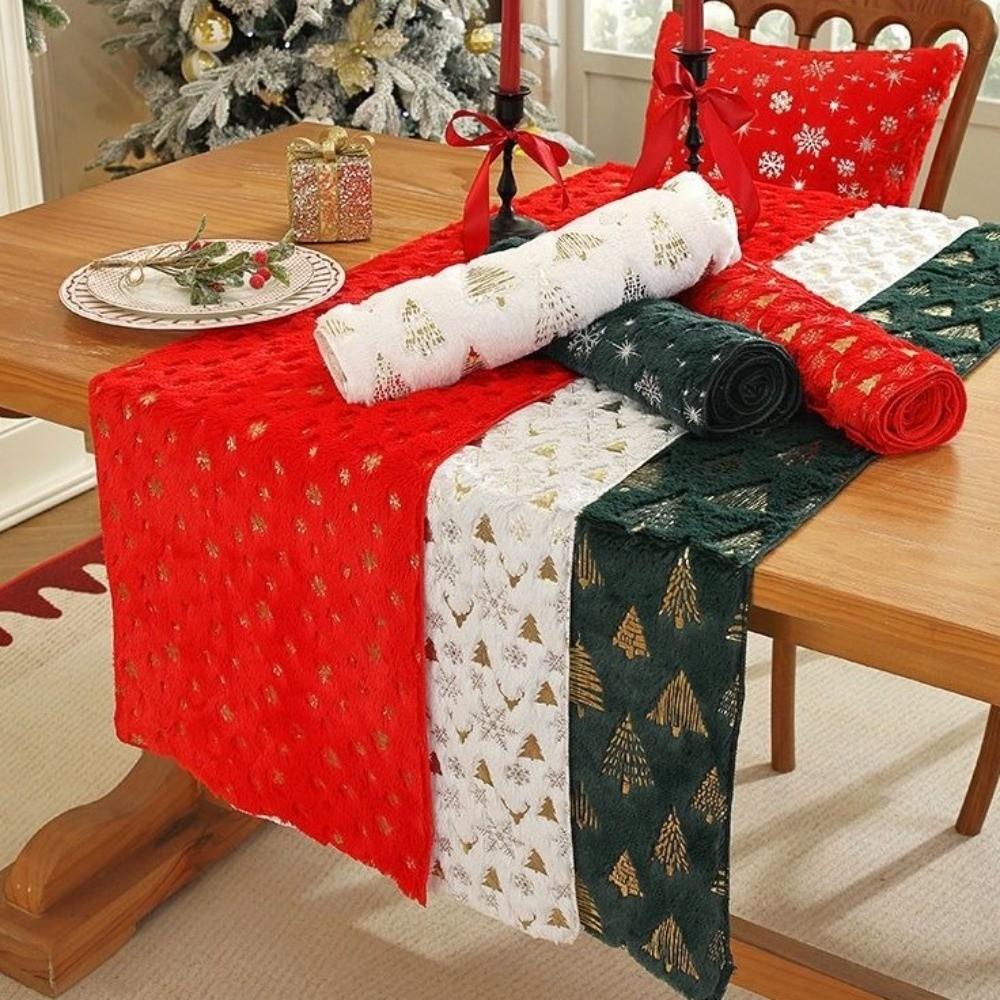 Embroidered Christmas Table Runner Christmas Tree Pattern Cabinet Cover Towel Winter