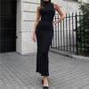 Rochie Midi Tricotată Stil Francez cu Guler Înalt Fără Mâneci Slim Fit Elegantă Primăvară Vară Noutate Rochie Modă Femei