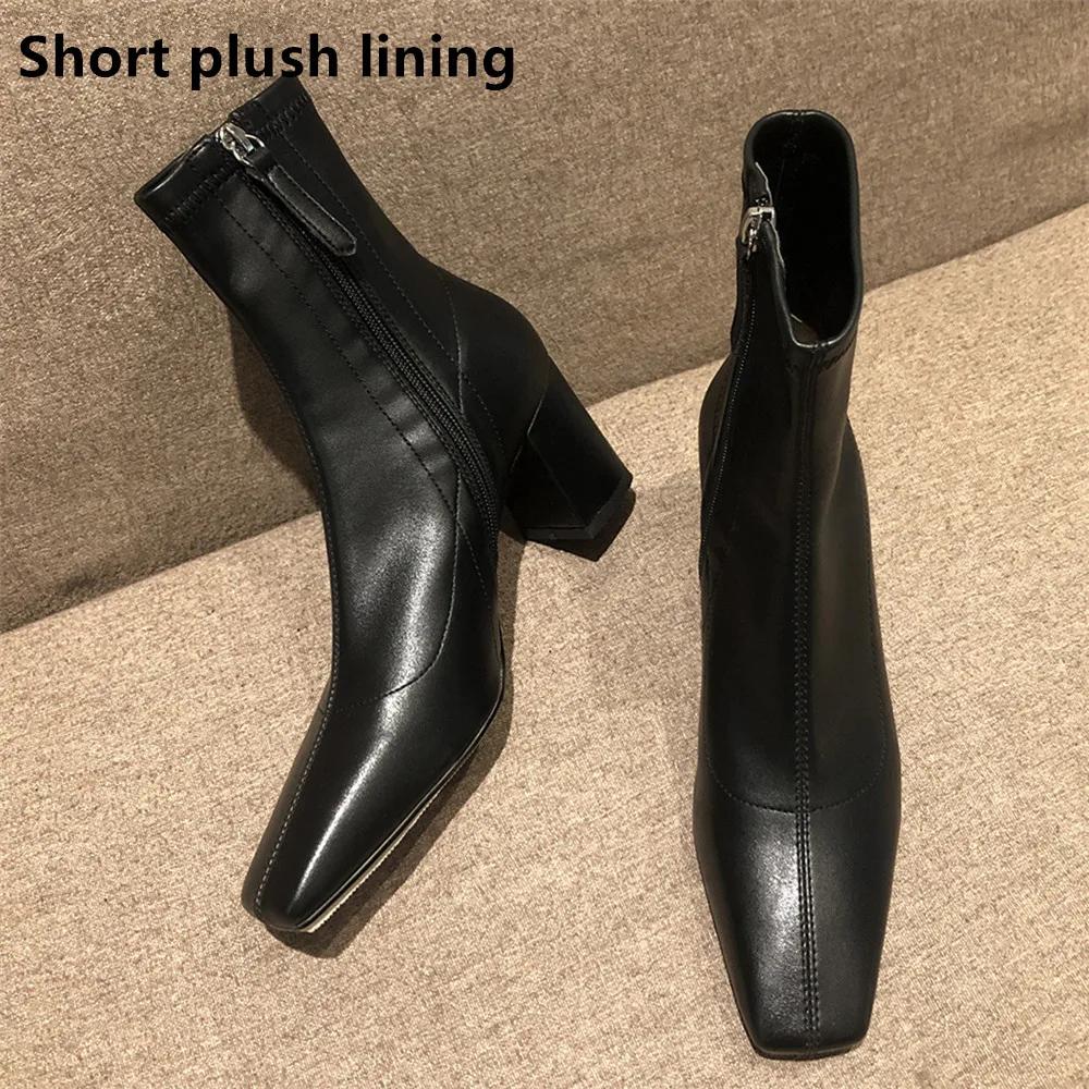 Fashion 2025 Autumn Winter Thick Heel Shoes Fashion Women Ankle Boots Sexy Square Toe Yarn Elastic Socks Boots Zip Boot Size 33-40 Black