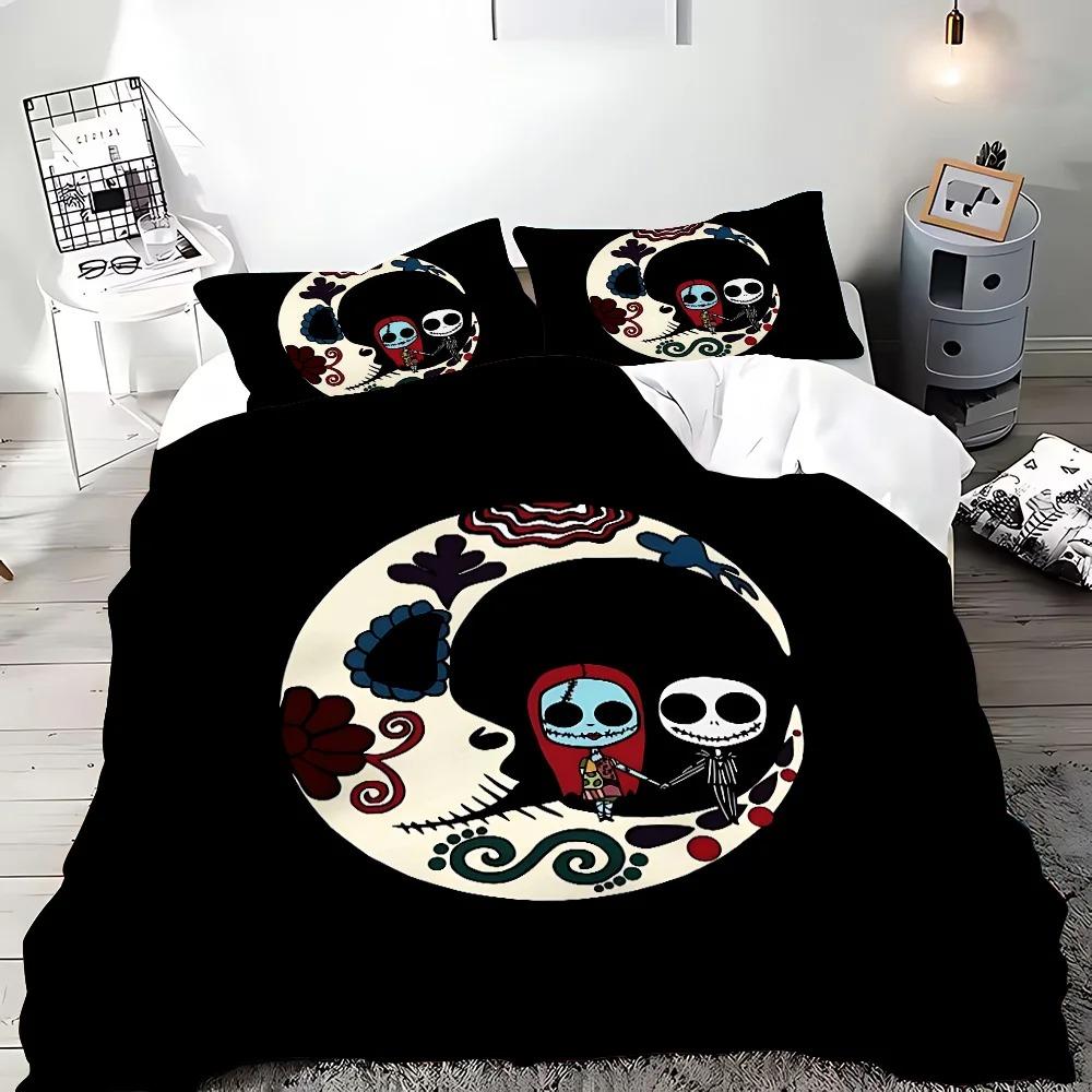 New Nightmare Before Christmas Duvet Cover with Pillow Cover Bed Set Jack and Sally 3D Skull Christmas Bedding Set Bedroom Decor