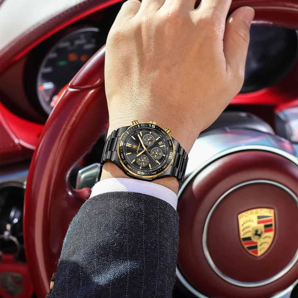 POEDAGAR Luxury Men Watch Stainless Steel Quartz Fashion Man Wristwatch Waterproof Luminous Date Chronograph Sport Men's Watches