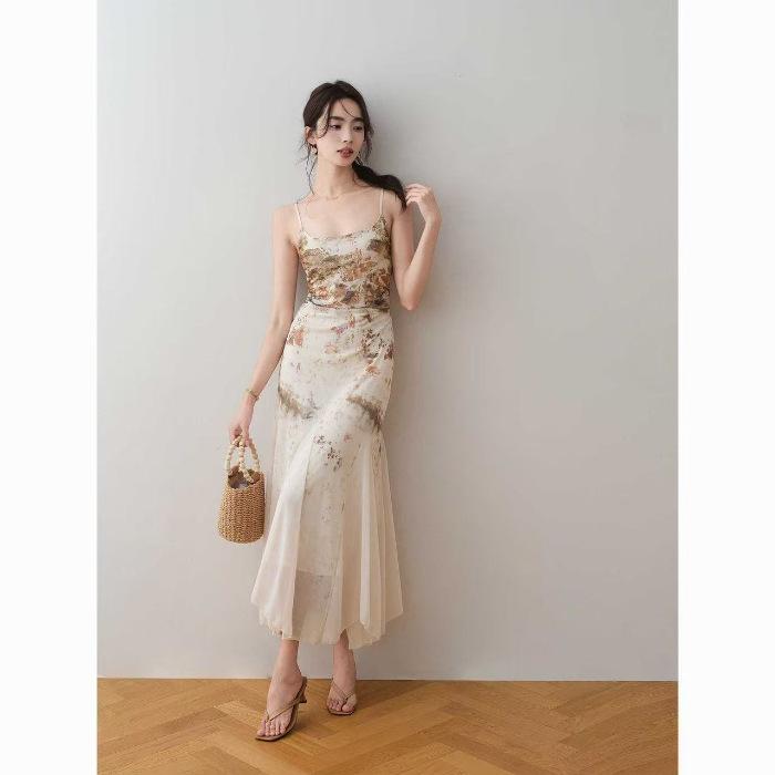 

Ink dyed dress, fishtail suspender dress, super beautiful, unique and beautiful, chic skirt, cold and artistic wear S