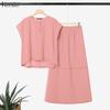 ZANZEA Women Short Sleeve Blouse and Long Skirts Summer Two Piece Suit Sets