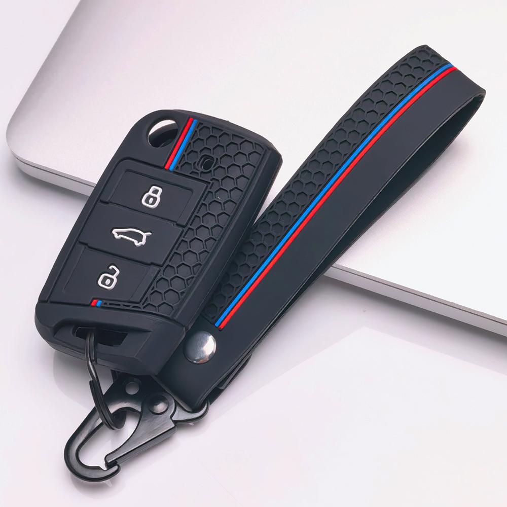 Key Fob Cover for VW Golf Polo Tiguan Passat Jetta Octavia Touran Caddy Anti-Scratch Surface Shockproof Structure Soft Grip Texture