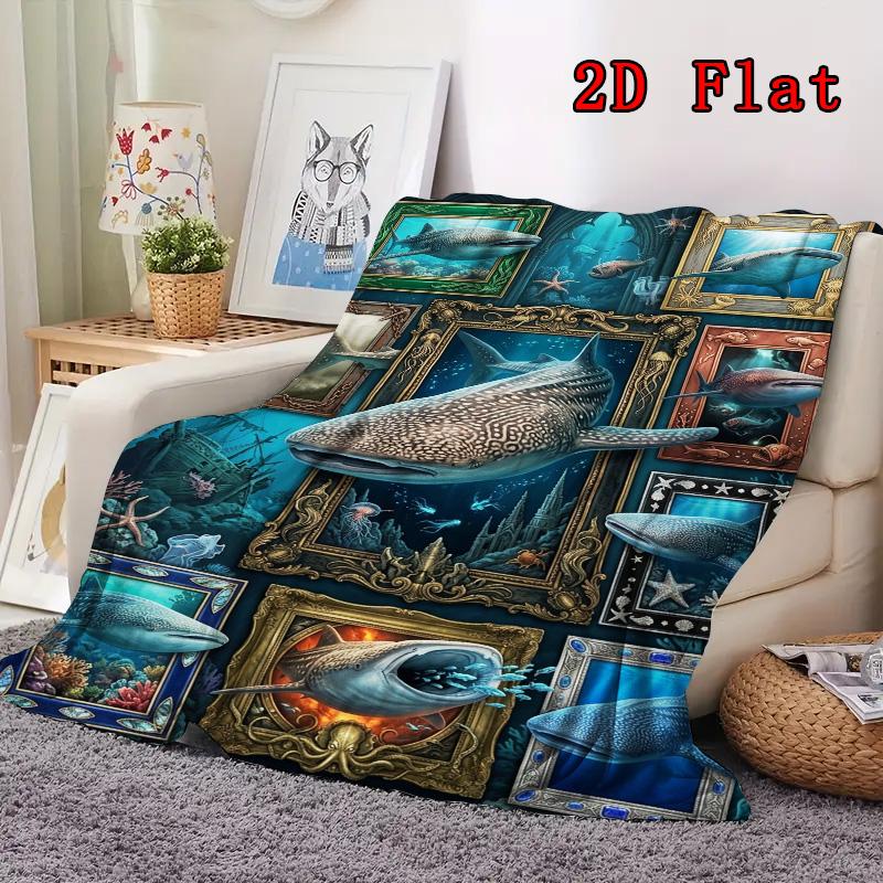 Whale Shark Collage 2D Flat Pattern Flannel Blanket, High Quality All Seasons, Home Decor, Warmth and Comfort, Perfect for Christmas Gifts.