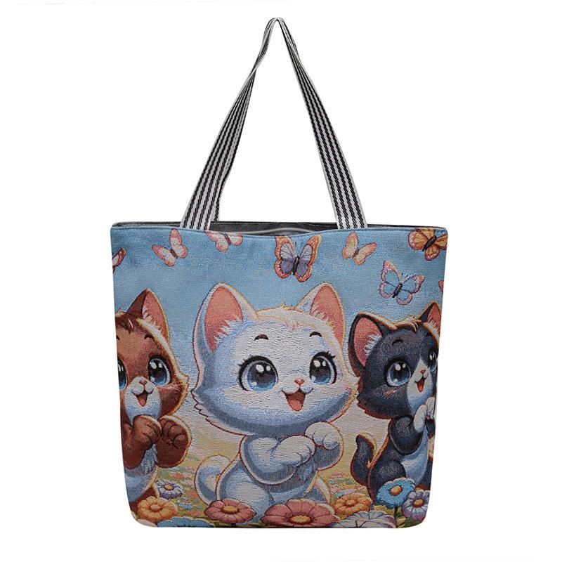 New jacquard woven embroidery cloth bag cartoon bag Mengmeng shoulder bag women's bag portable student shopping bag