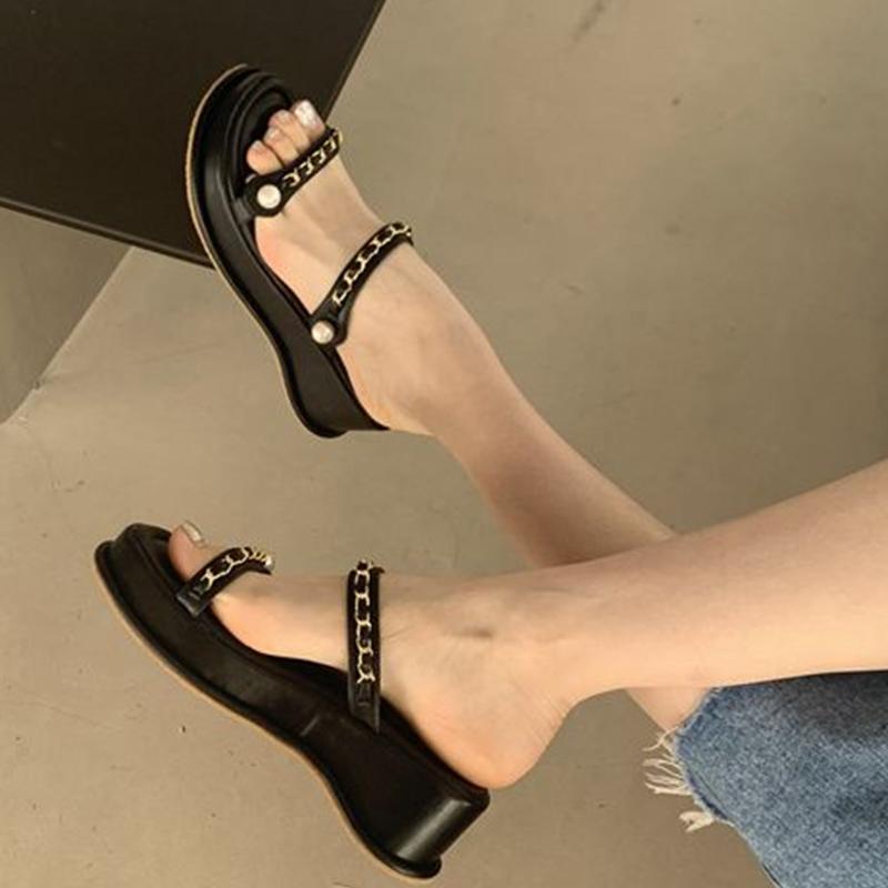 Chain Wedges Slippers Beach Women Shoes Platform Flip Flops New Summer Sandals Casual Mid Heels Shoes Pumps Mujer Slides