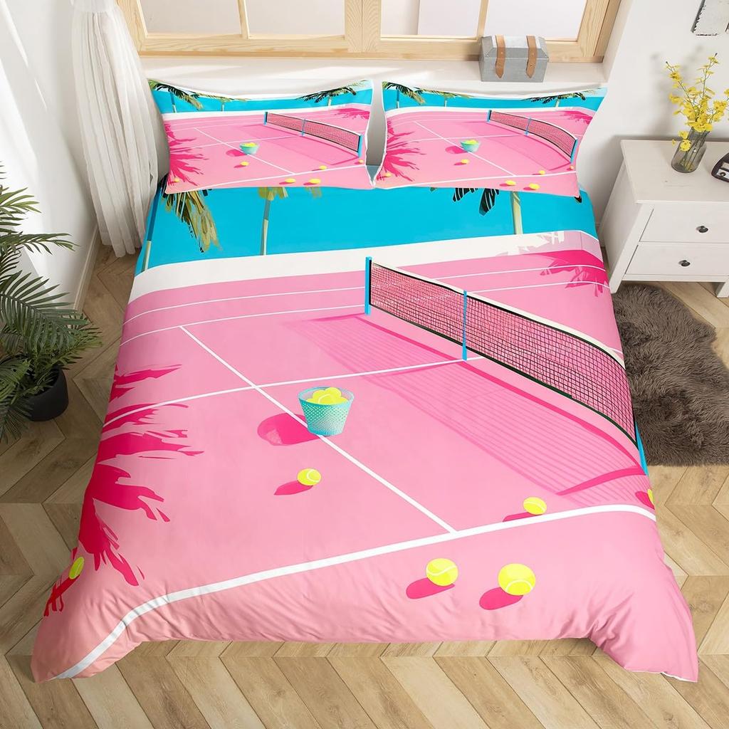 Comforter Tennis Court Twin Queentennis Competition Sports Game Grassland Comforter Geometric White Stripes Bedding Set