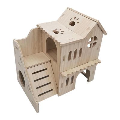 Large Hamster House Fun House Double-Decker Hut With Climbing Ladder Large Wooden Small Animals Pets Exploring Toys For