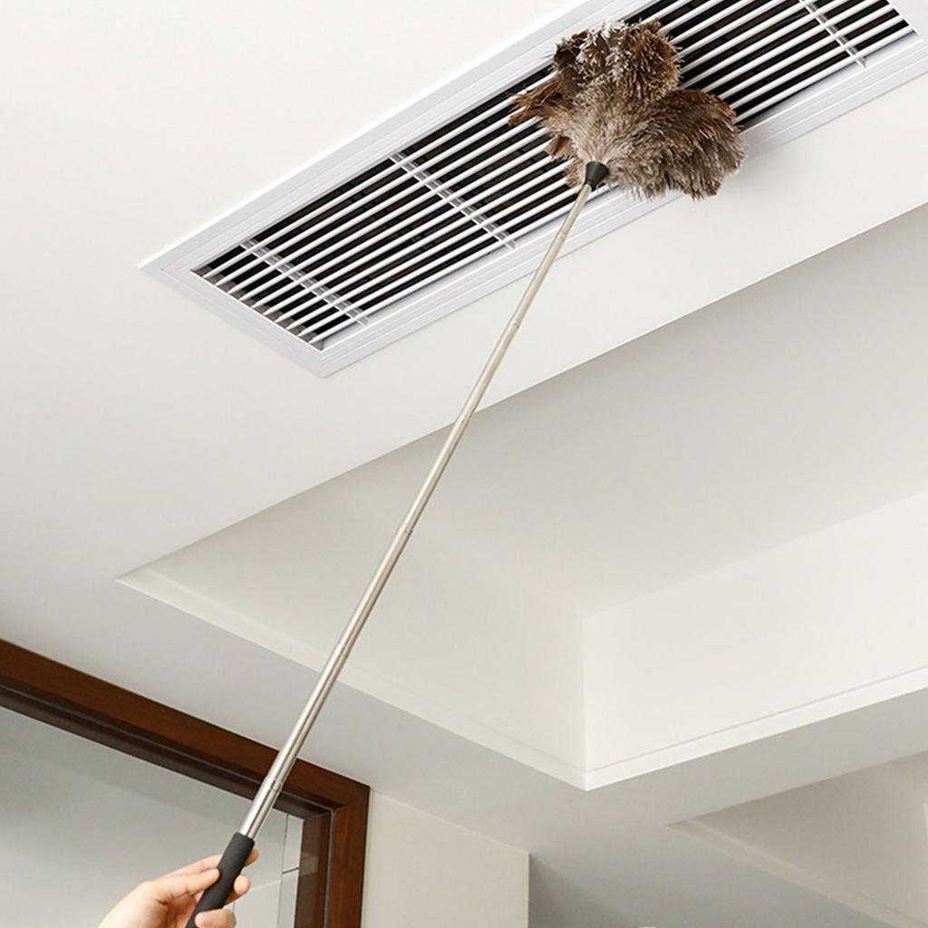 Telescoping AntiStatic Ostrich Feather Duster Adjustable Handle Dusting Tool For Home Car Office Multiple Surfaces Use