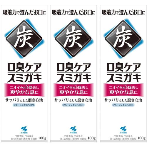 [.co.jp Exclusive] [Bulk Purchase of 3] Sumigaki Charcoal-Infused Toothpaste for Bad Breath Prevention, Fruity Clear Mint Scent, 100g x 3 Packs