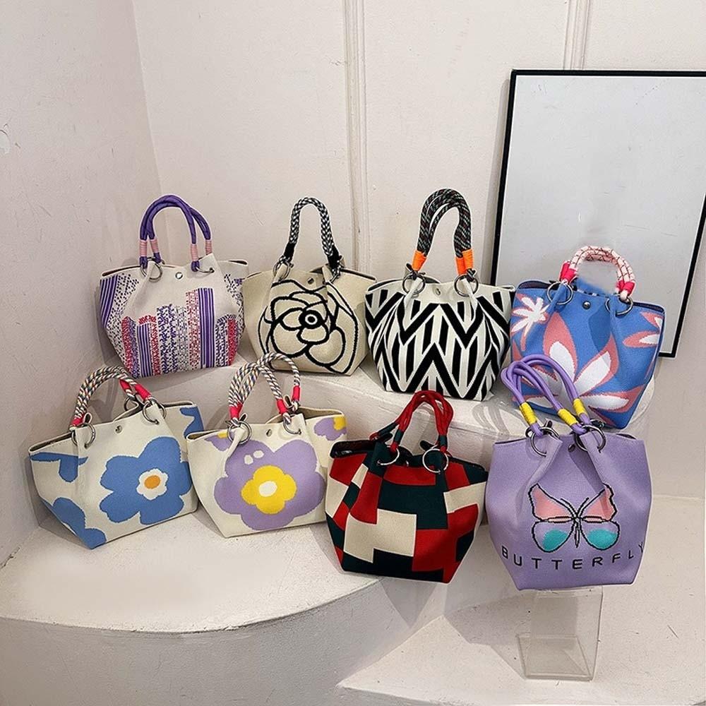 Stripe Women Knitted Handbag Sweet Floral Commuting Pouch High Quality Printed Small Bag  Shopping