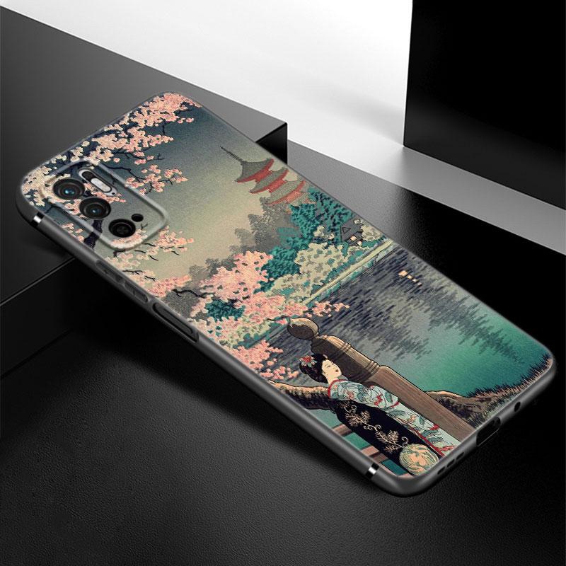 Ukiyo-e Japanese Style Art Phone Case For Xiaomi Redmi Note 7 8 9 10 Lite 11 11E 11T 12 Pro 11S 4G 10T 5G 8T 9S 10S Black Cover