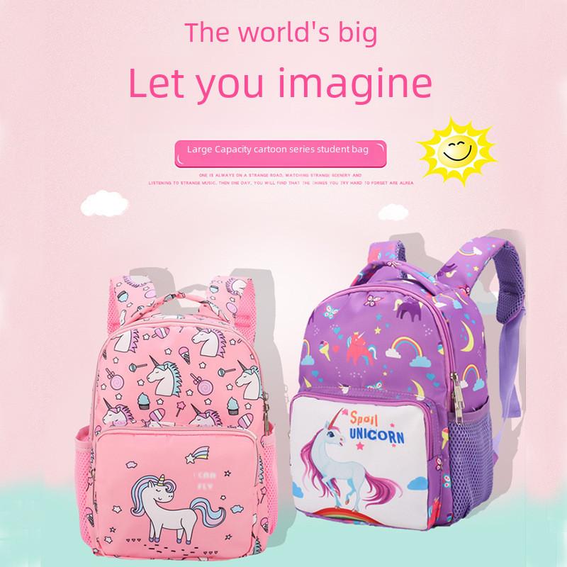 Printed Unicorn Cartoon Backpack Nylon Construction Suitable For Daily Children