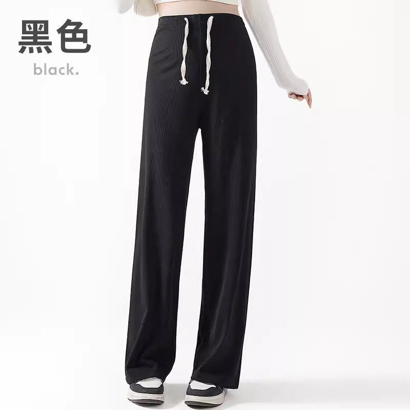 

Maternity pants spring and summer wear ice silk wide-leg pants new no support drape straight pants summer trousers M（90-110） чёрный