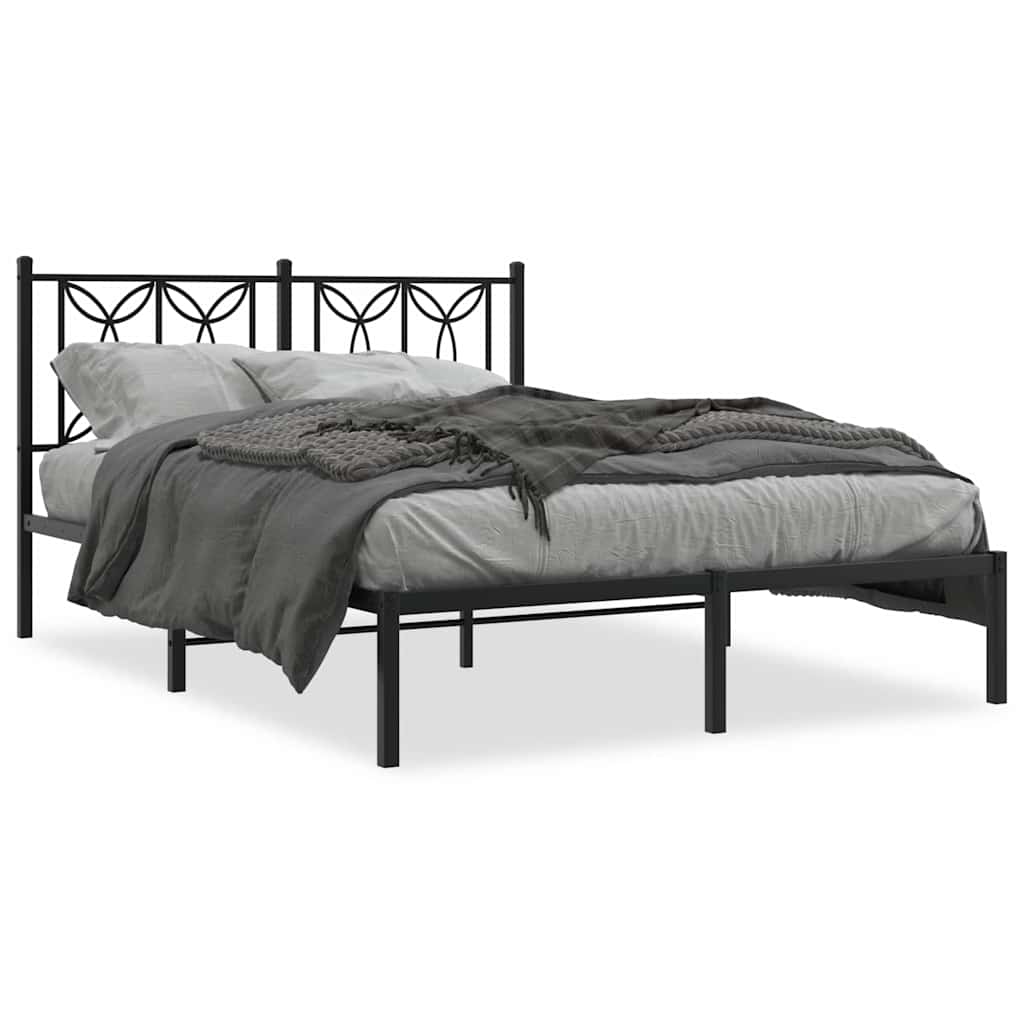 Metal Bed Frame with Headboard Black 140 X 190 Cm