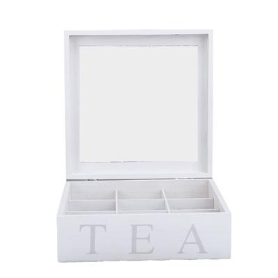 Şeffaf Akrilik Üst Pencereli Ahşap Çay Saklama Düzenleyici 9 Bölmeli Eko Dostu Çay Poşeti