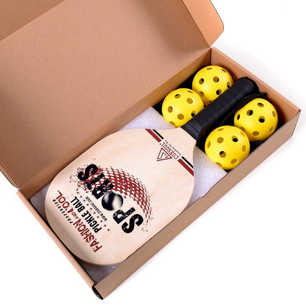 CUESOUL Basswood Pickleball Paddle Bundle Set (2 Paddles + 4 Balls + 1 Carrying Bag)