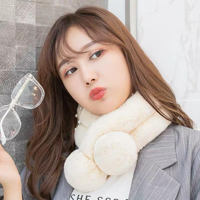 Scarf Women's Autumn and Winter New Fur Rabbit Plush Thickened Warm Scarf Solid Color Hairball Cross Student Children