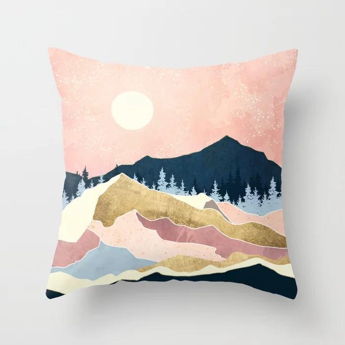 

Popular Golden Mountain Peak Pillow Case Home Sofa Pillow Cushion Cover Fresh Side Sleep 45*45cm