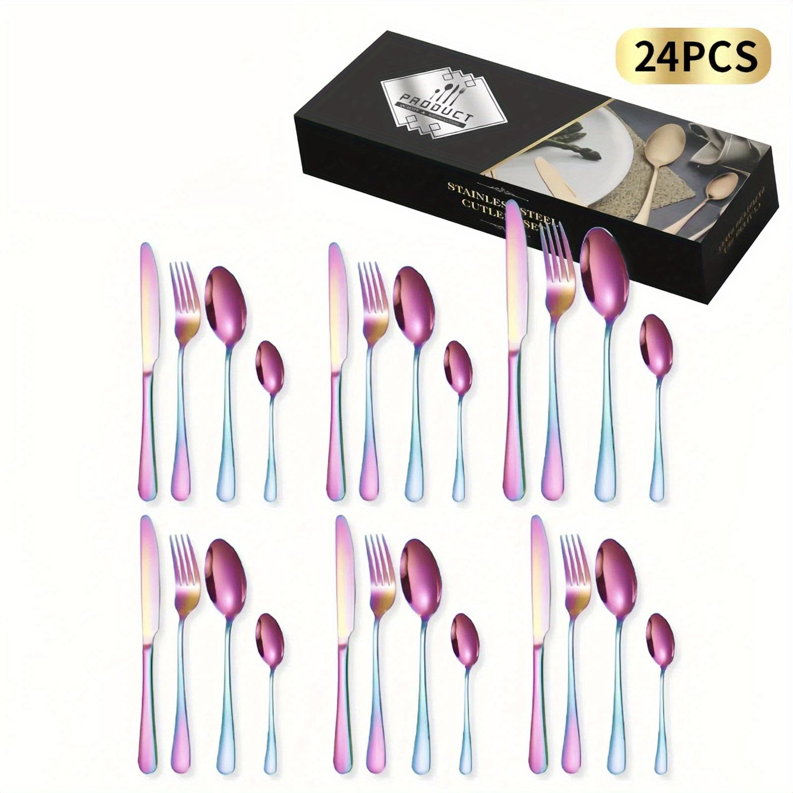 24Stainless steel cutlery set - Mirror-polished fork knife and spoon set Suitable for home use Hotel Weddings and banquets Dishwasher Minimalist black toothpas