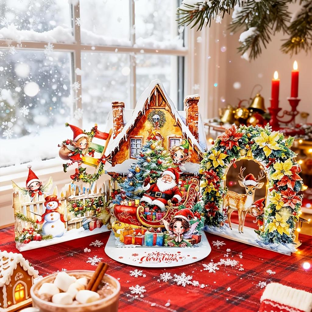 Unfolding Paper Card Colorful Christmas Greeting Card Snow Night Card Exquisite For Family Decor Colleagues