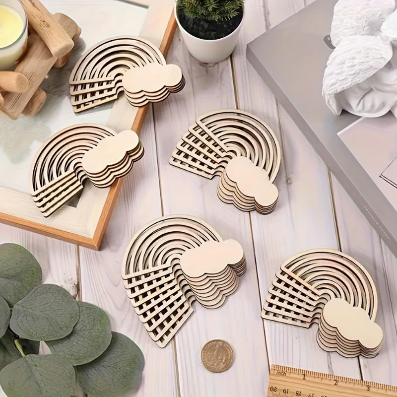 10/30pcs Unfinished Wooden Rainbow and Clouds Shape Craft Pieces Hangings for DIY Painting -for Weddings, Birthday, Home Decor