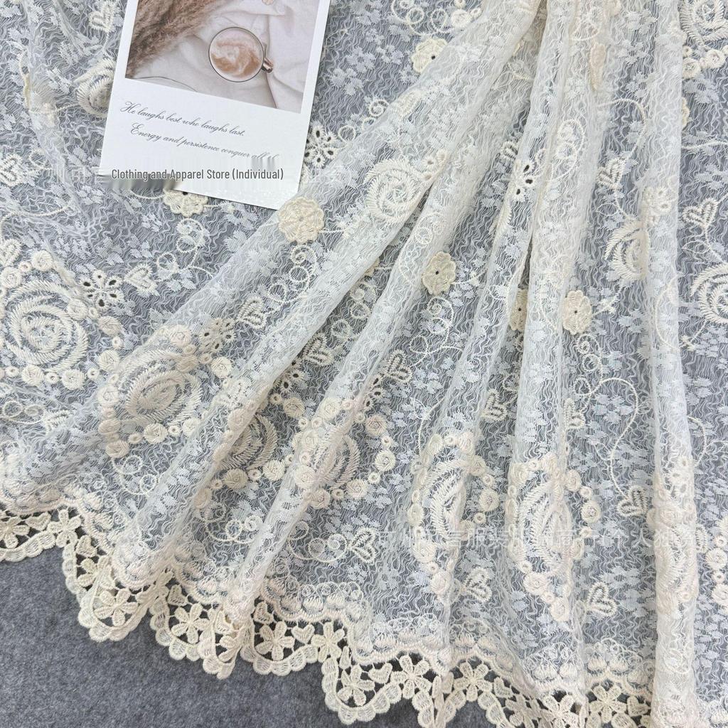 Apricot 3D Embroidered Stretch Lace Fabric for Wedding Dresses, Evening Gowns, Tablecloths