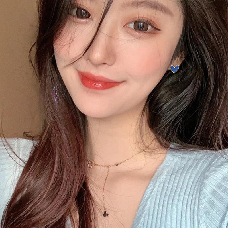Blue Heart Earrings for Women - Korean Style 925 Silver, Small & Sweet