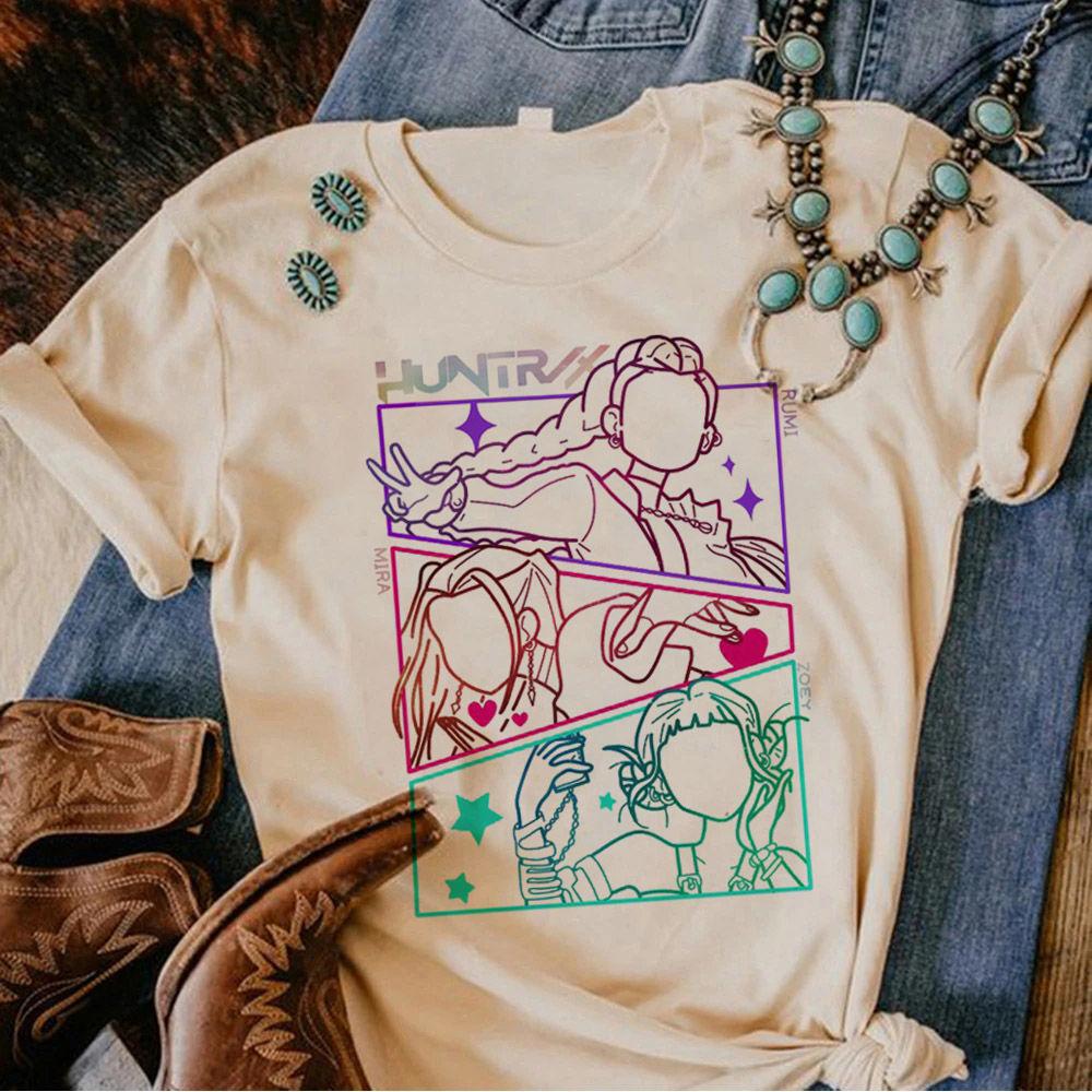 Huntrix Dívčí Kpop Lovci démonů Oboustranné tričko Tričko v anime stylu s Rumi Mira Zoey Dívčí skupina Magická bojovnice Fanouškovská trička