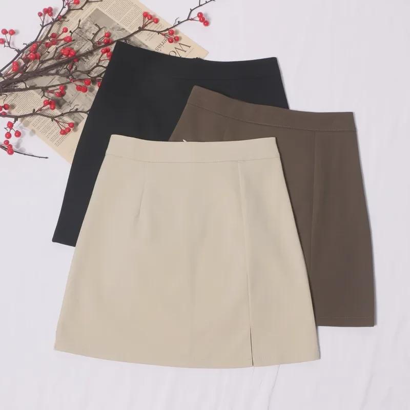 2024 Spring High-Waist A-Line Skirt: Korean Slit Design, Anti-Exposure, Short Skirt