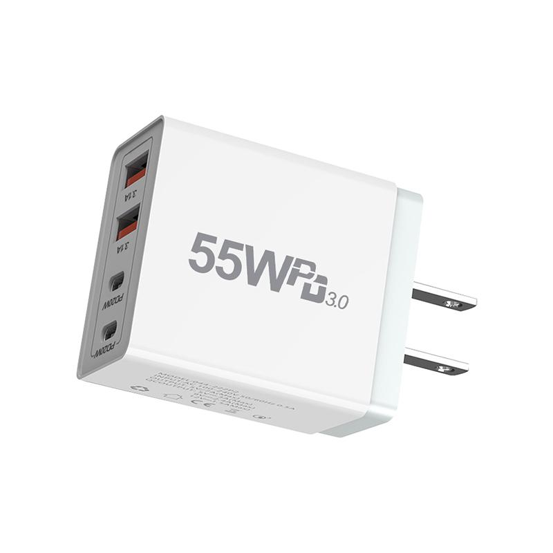 PD Quick charger 55W fast Wall charger plug For AU/EU/UK/US mobile phone charger Type-c or USB Universal Home office USB C
