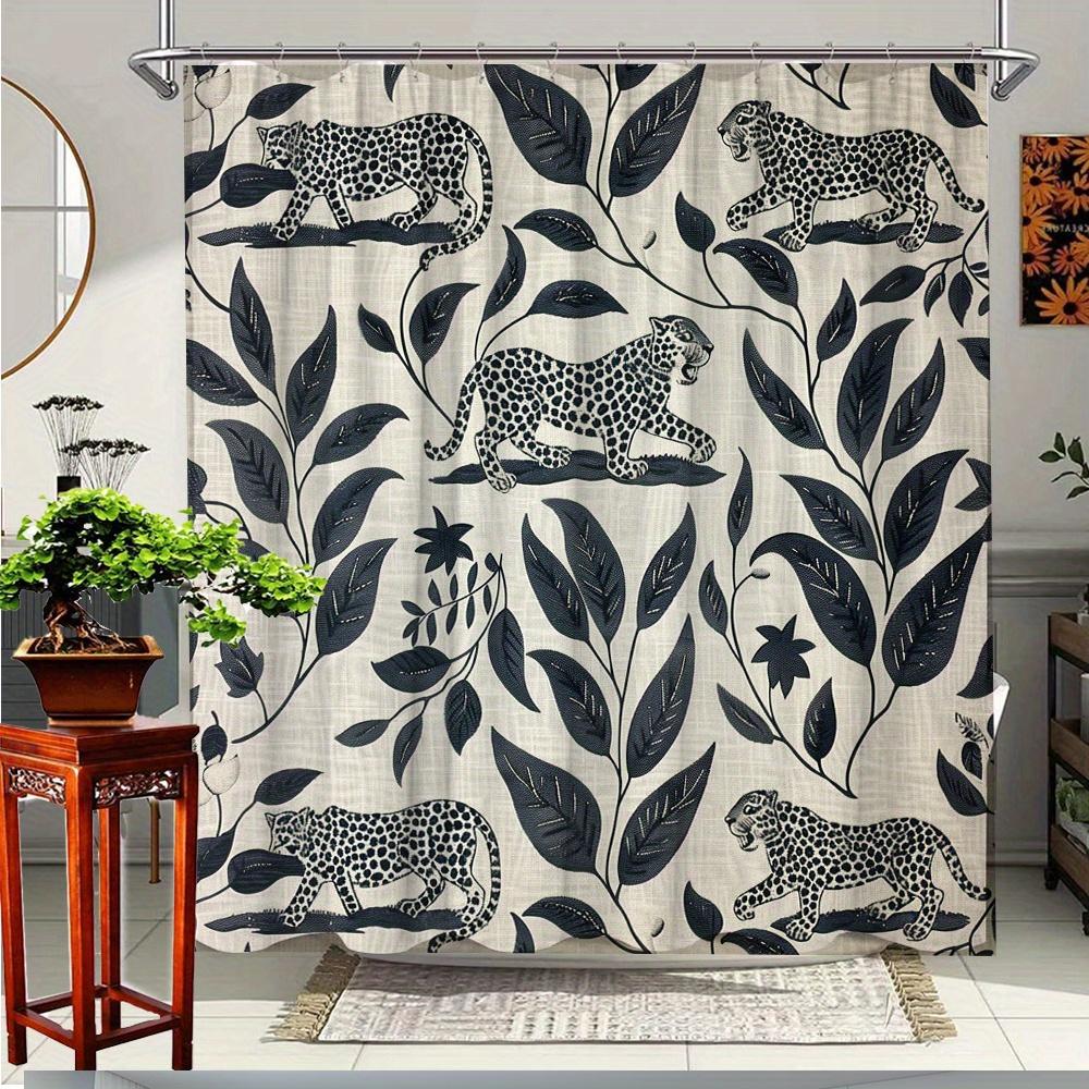 

1pc Botanical Leopards Shower Curtain - Vibrant Wildlife & Leaf Pattern, Durable Polyester Fabric, 70.8x70.8 Inches, Machine W 150x180cm