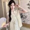 Elegant Summer Maxi Dress & Waistcoat Set with Chinese Frog Button Stand Collar