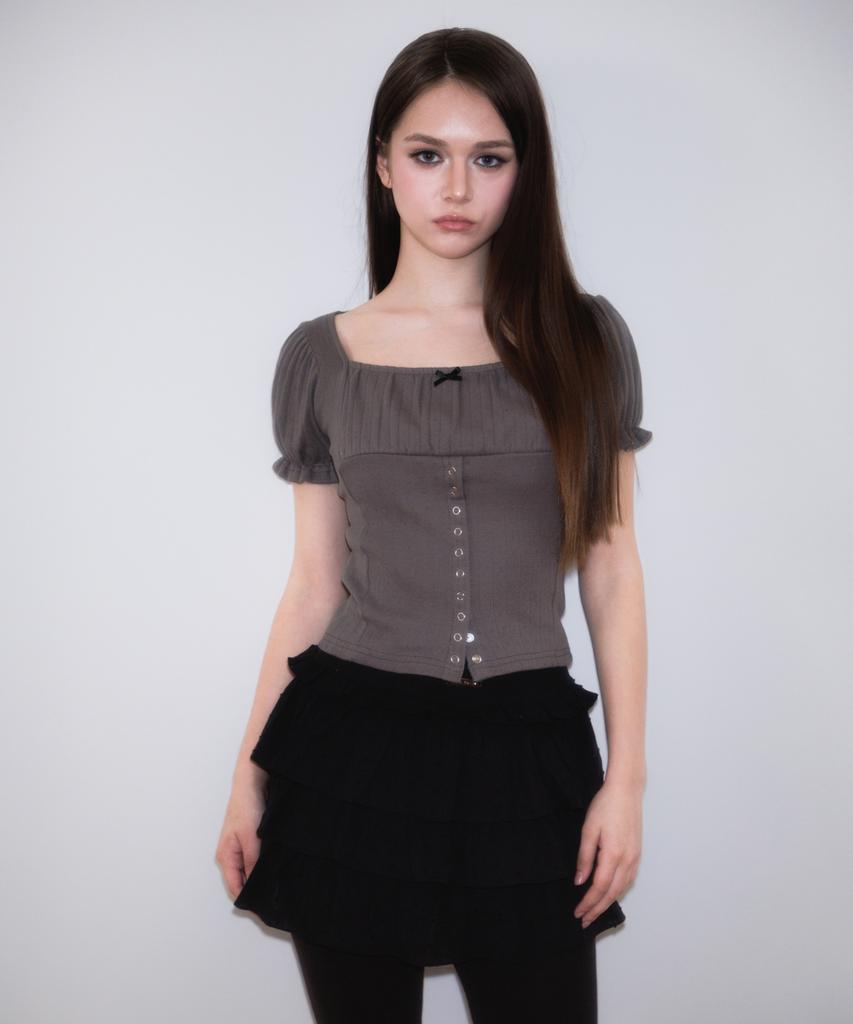 ROSEFRANTZ Puff Shirring Ribbon T-Shirt [Charcoal]