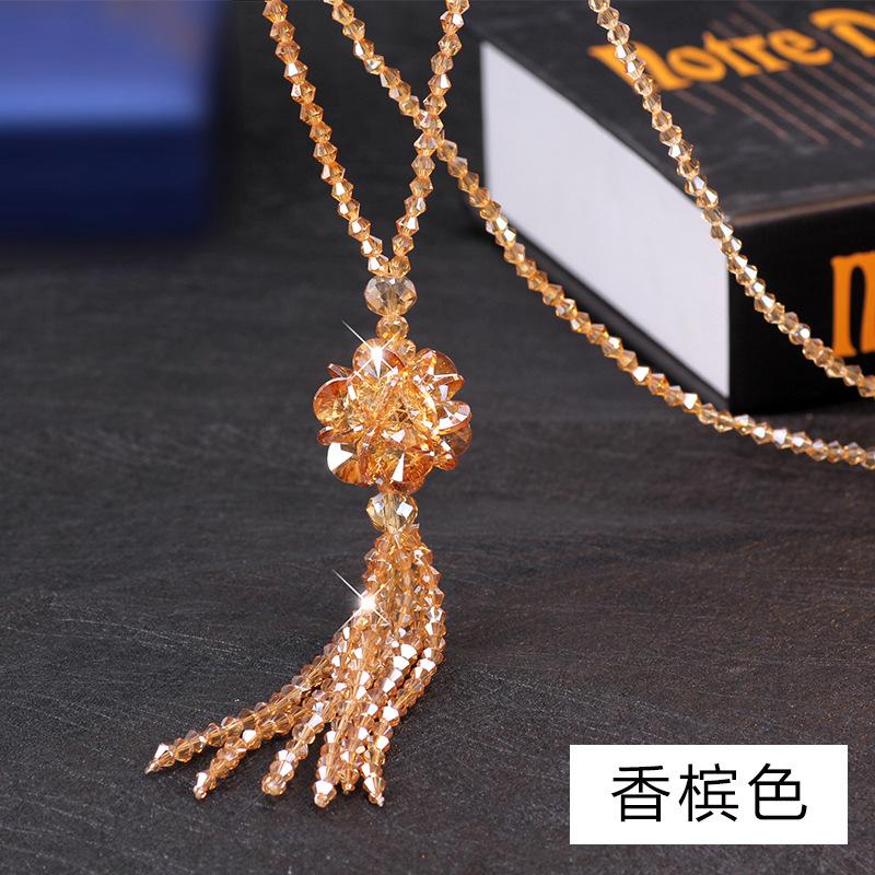 

Beautifully Long Crafted Ethnic Crystal Necklace For Women With Stunning Tassel Detail Champagne