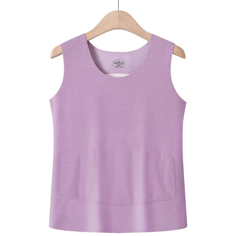 De Róng Women's Seamless Warm Vest - Winter Plus Velvet, Thickened Stomach Protection, Heating Base Layer, Cotton Camisole
